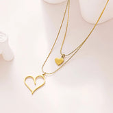 Double Heart Layered Pendant Necklace – Gold Finish